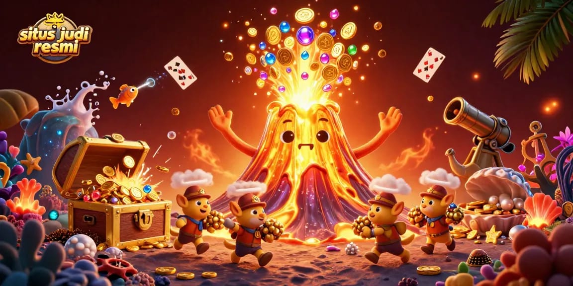 Bet on situs judi bola resmi with a vibrant treasure-themed illustration showcasing winning opportunities.