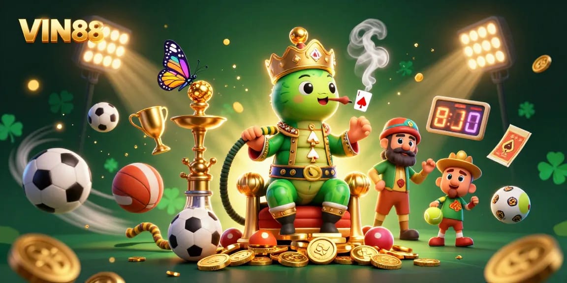 Experience the excitement of VIN88 with a vibrant 3D casino scene showcasing dynamic betting elements.