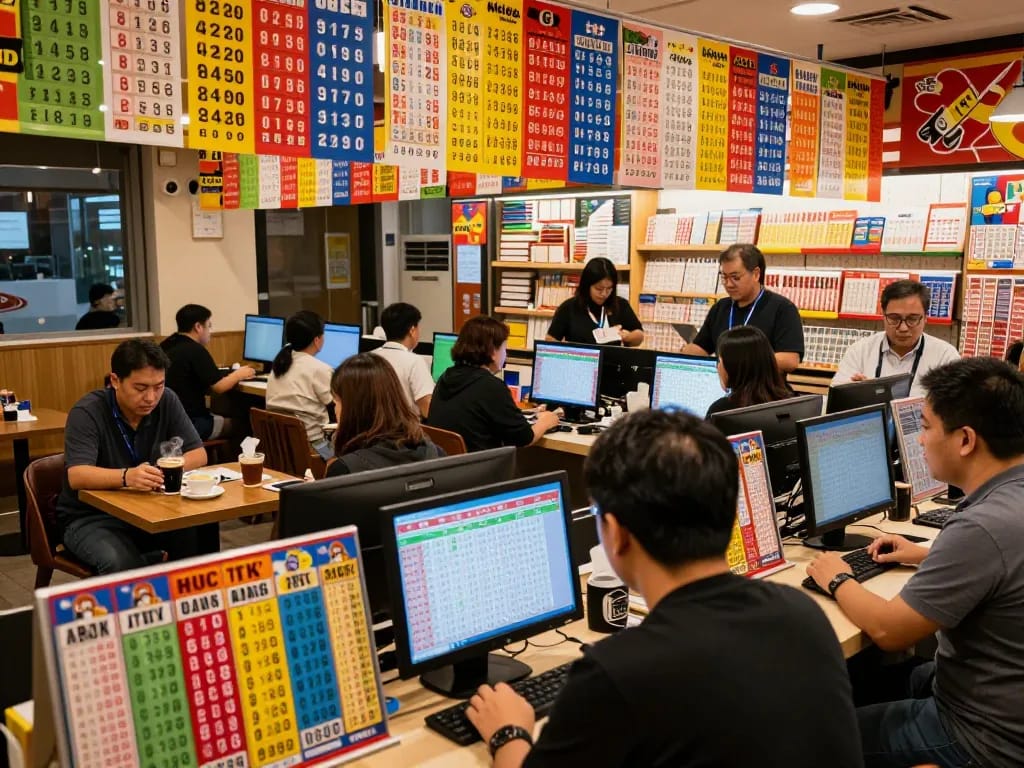 Pemain yang terlibat memeriksa nomor lotere HK dalam suasana taruhan yang hidup.