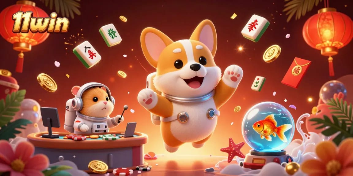 Experience the excitement of 11win with a vibrant space casino scene featuring playful characters.
