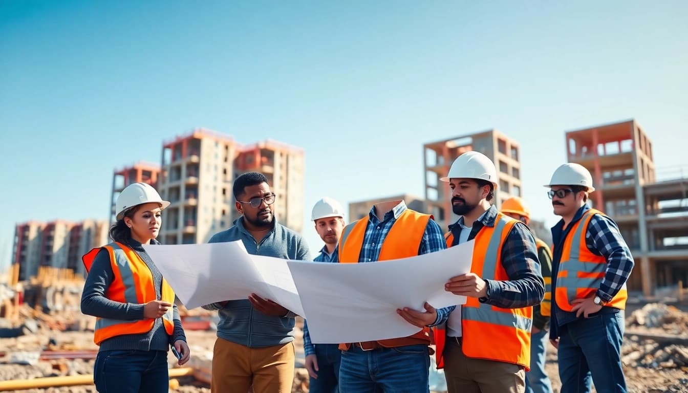 New Jersey General Contractor coordinating a construction team on-site for a building project.