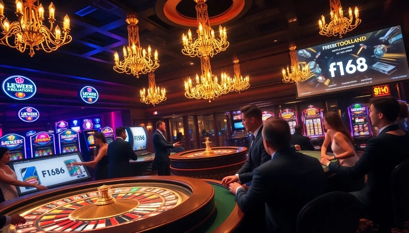 Experience thrilling games at f168.tools with players at a vibrant casino table.