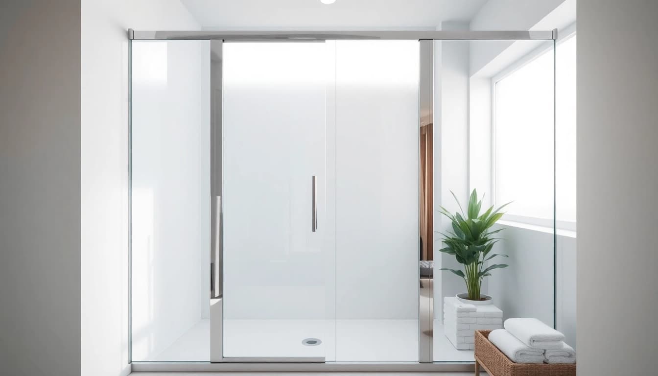 Stylish shower doors sliding enhancing a modern bathroom with clear glass and chrome features.