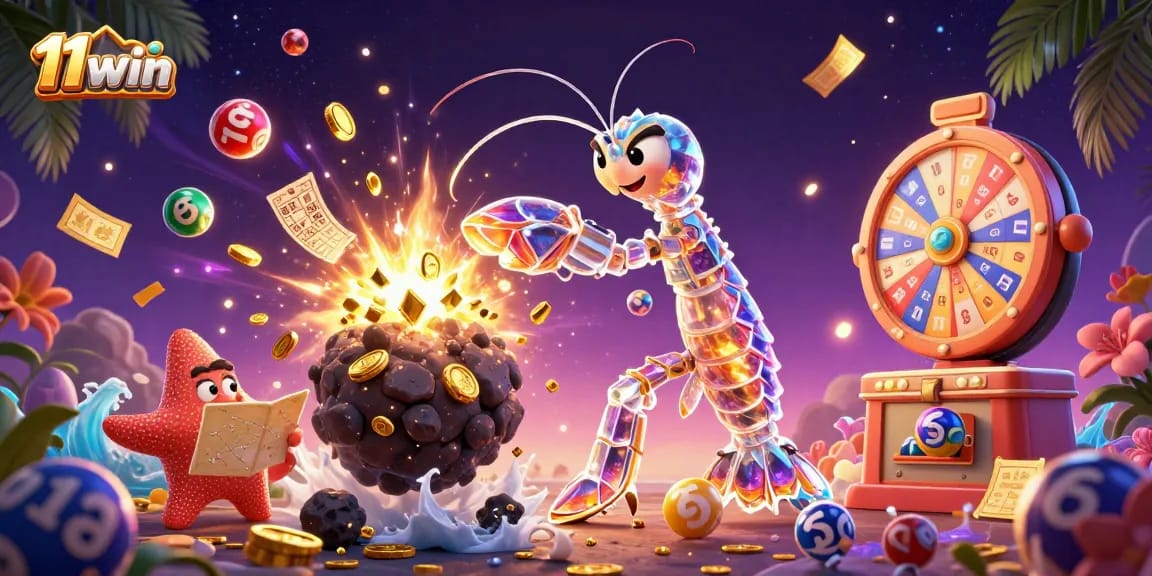 Experience the excitement of 11win with vibrant 3D casino elements, dynamic prizes, and action-packed scenes.