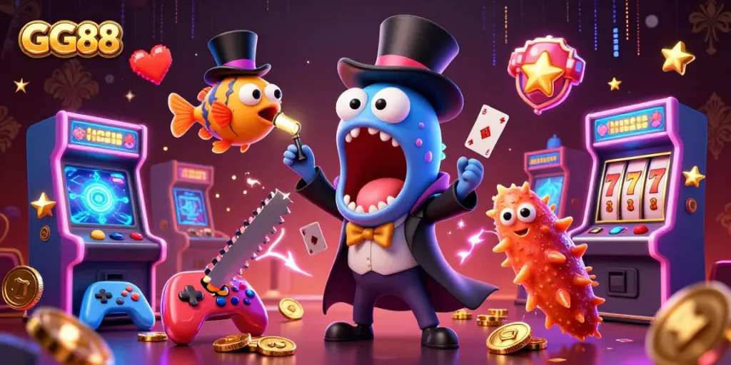 Engage with the thrilling GG88 casino scene featuring magic tricks and vibrant gaming elements.