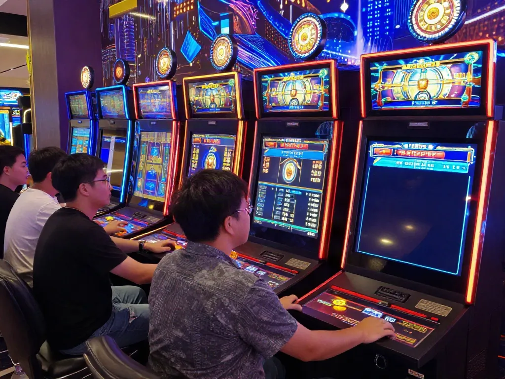 Engaging rokok88 slot players at a vibrant virtual casino.