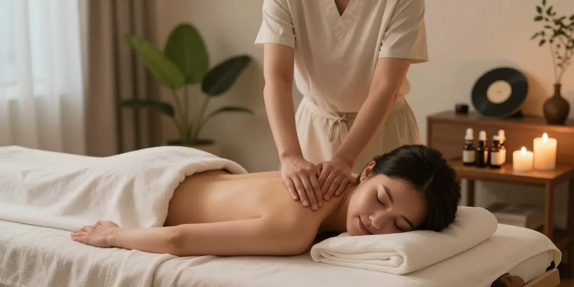 Enjoying a calming 군포출장안마 massage session in a serene home setting, enhancing relaxation and wellness.
